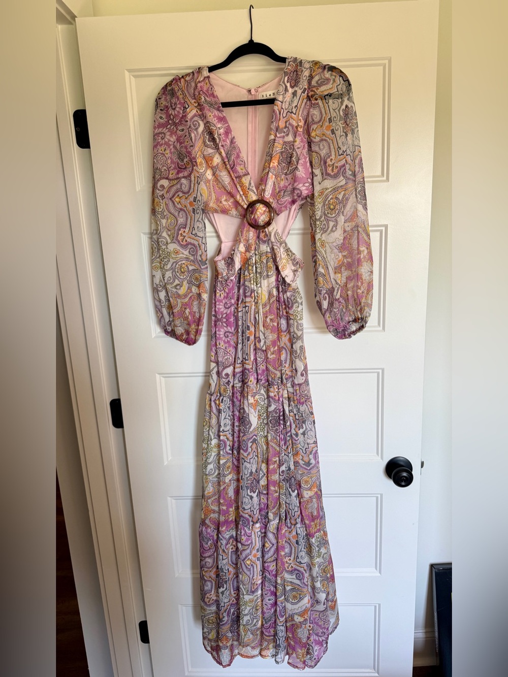bigHit Women’s Bohemian Pink Paisley Long Sleeve Maxi Dress with Ring Detail
